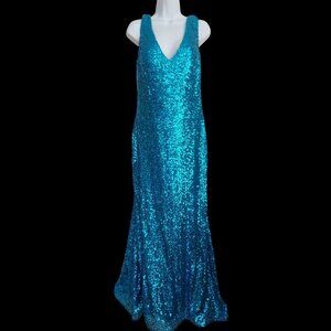 Morgan & Co Aqua Marine Mermaid Prom Formal Sequin Sparkly Gown Mesh Dress 11